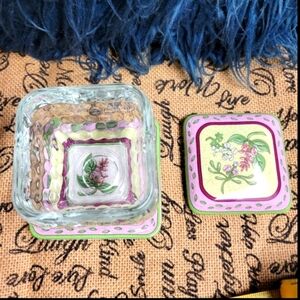 🛒🛍️💥Vintage 3 piece collectable Party lite floral candle dish empty glass top